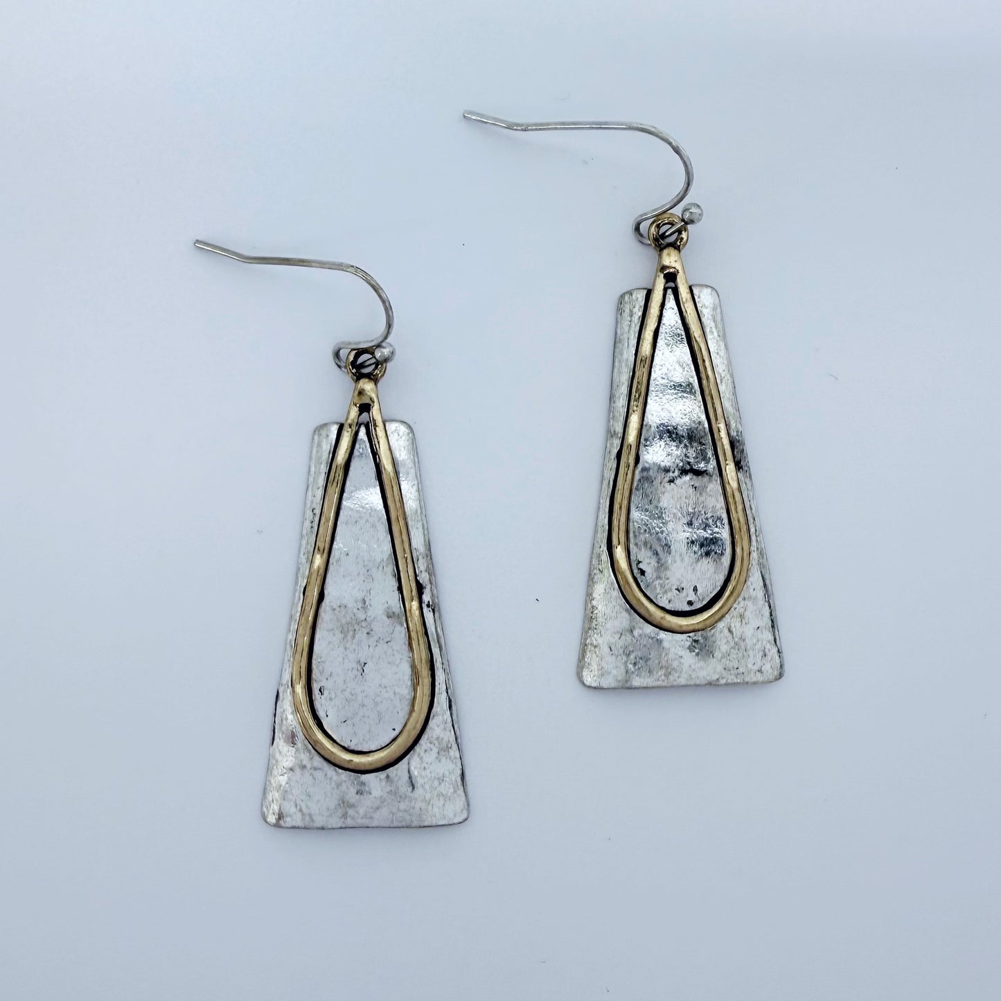 Antique Metal with Teardrop Design Drop Dangle Triangle Earrings