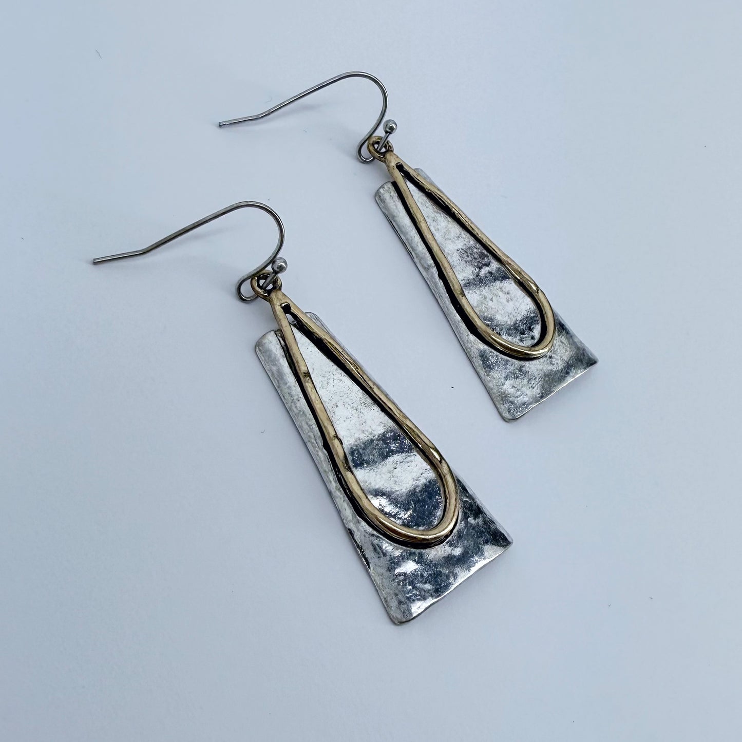 Antique Metal with Teardrop Design Drop Dangle Triangle Earrings