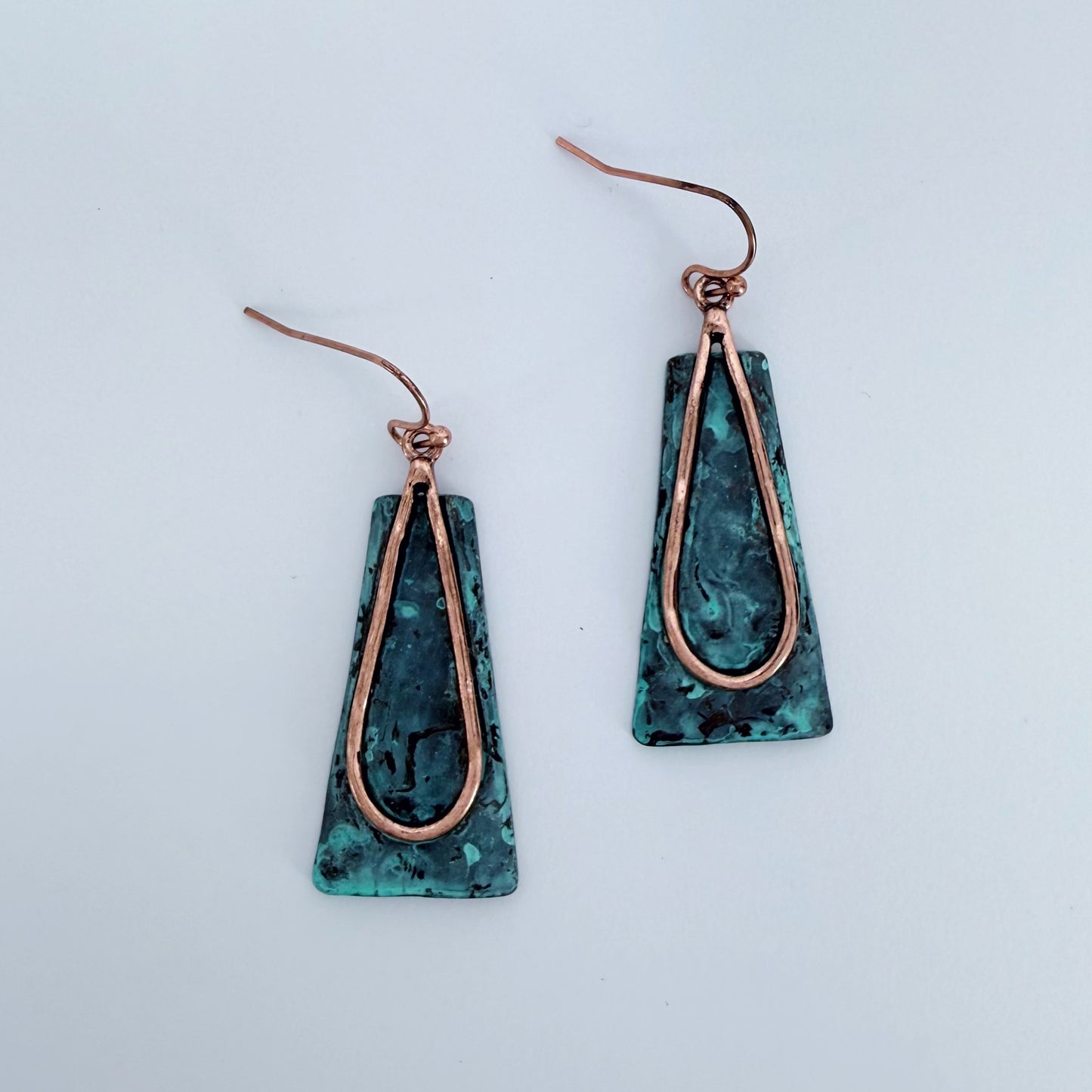Antique Metal with Teardrop Design Drop Dangle Triangle Earrings