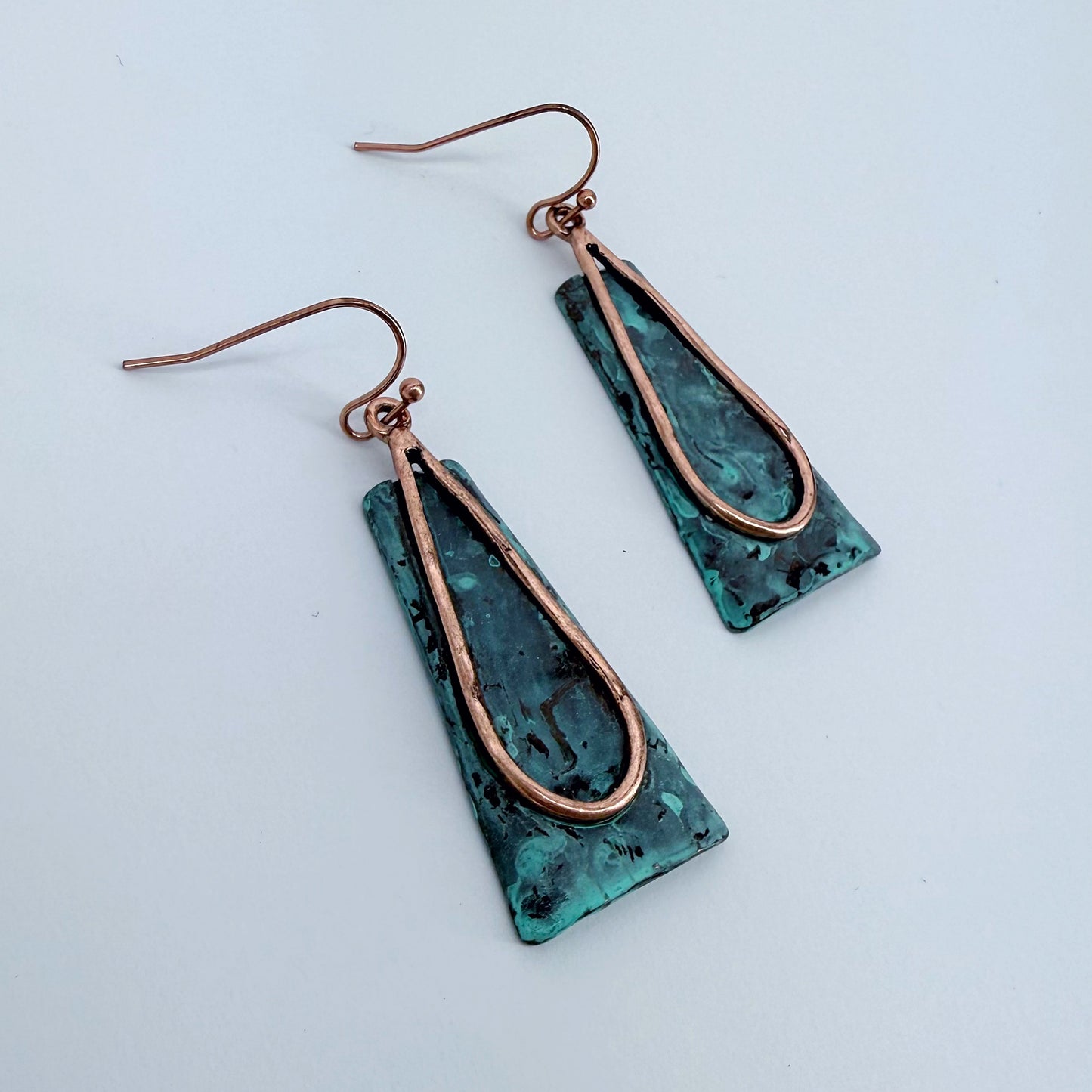 Antique Metal with Teardrop Design Drop Dangle Triangle Earrings