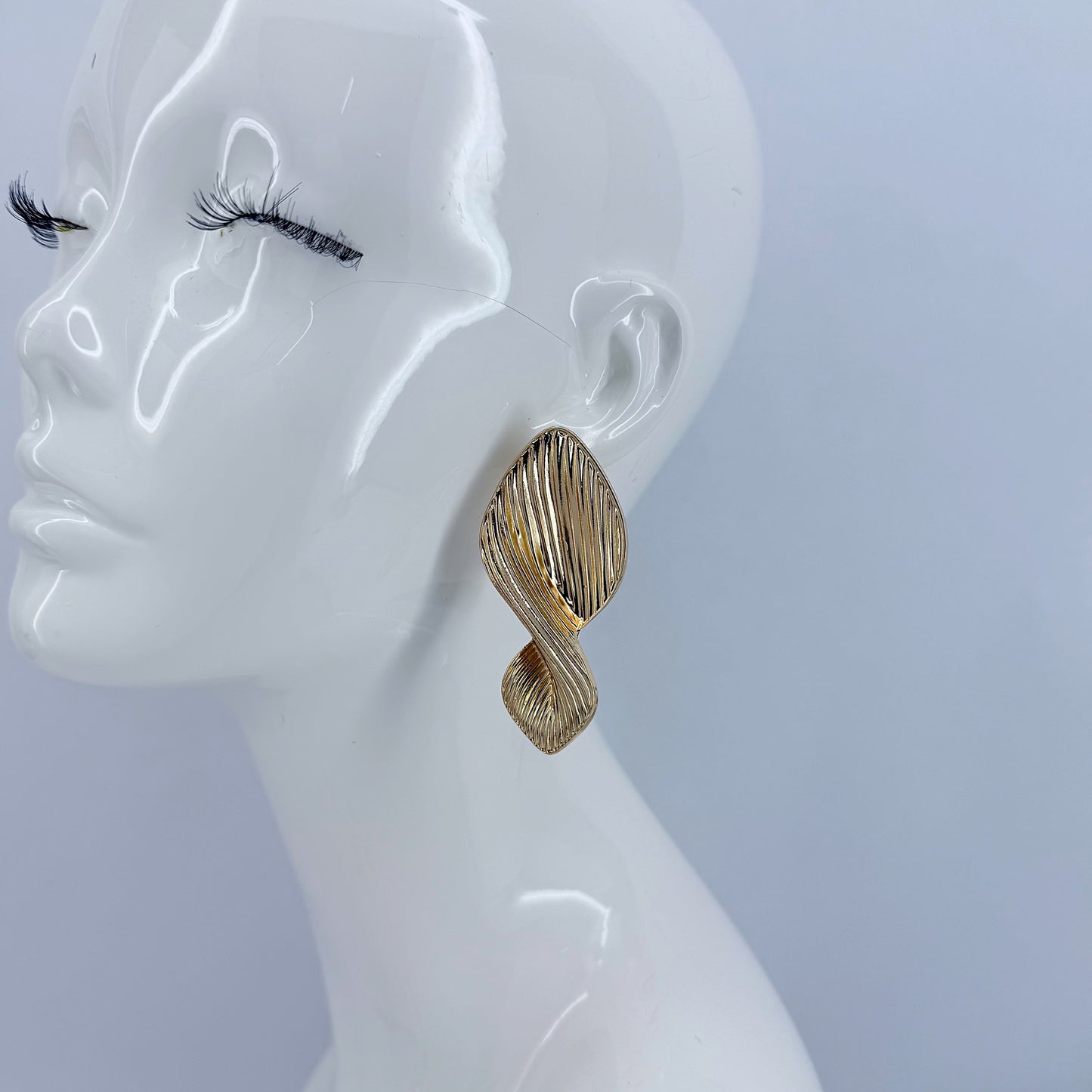 Gold Finish Twisted Stripped Metal Earrings