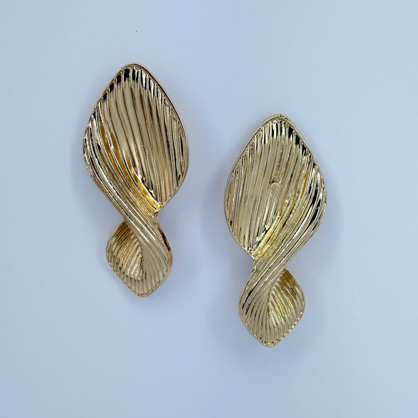 Gold Finish Twisted Stripped Metal Earrings