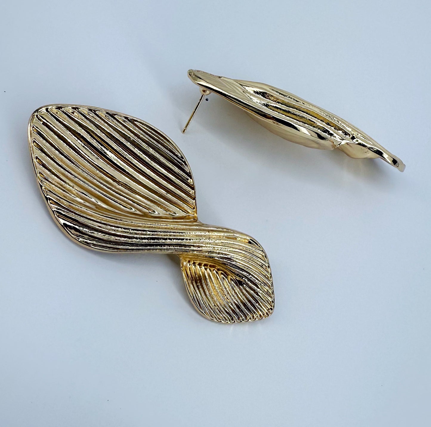 Gold Finish Twisted Stripped Metal Earrings