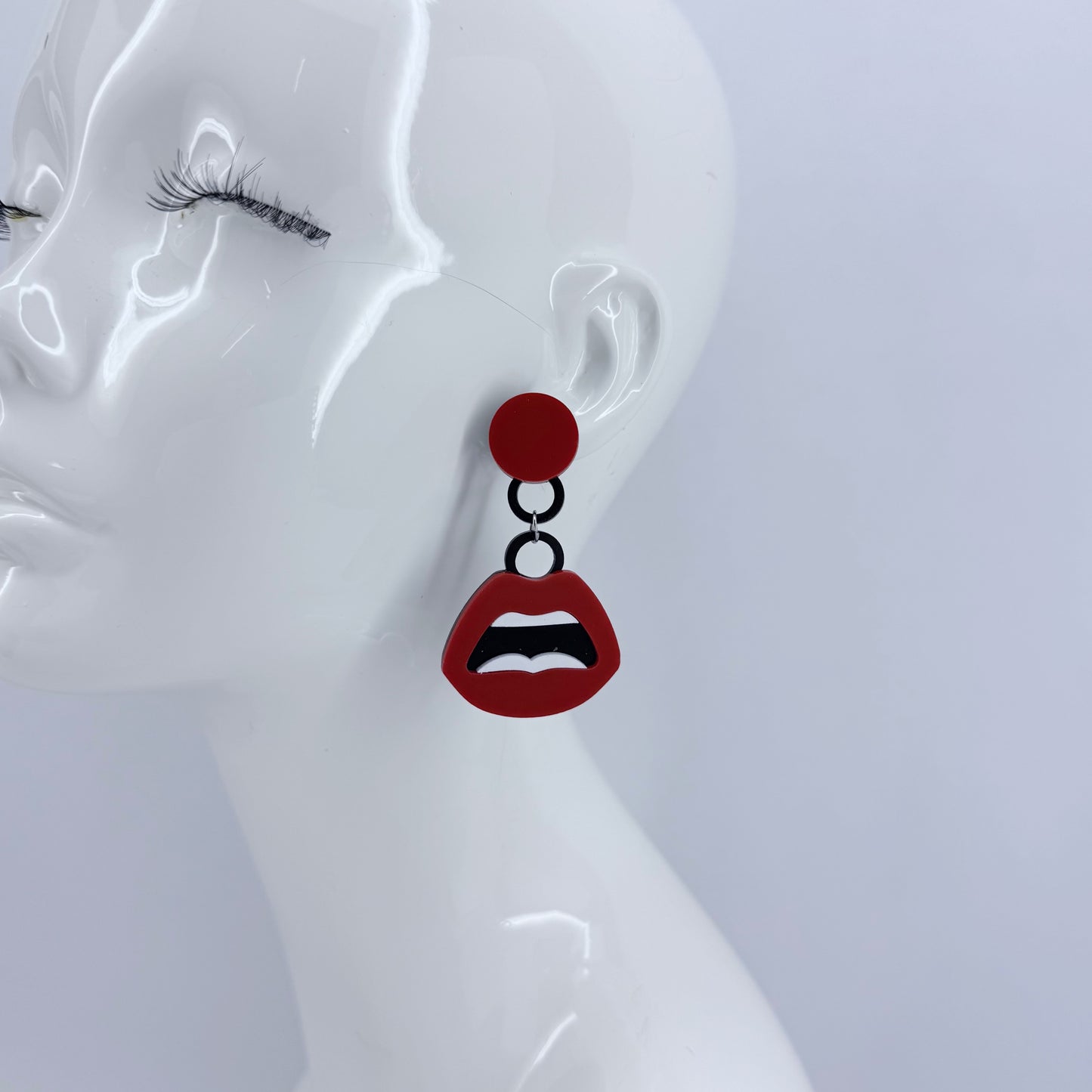 Drop Dangle Acrylic Red Lips Post Back Earrings