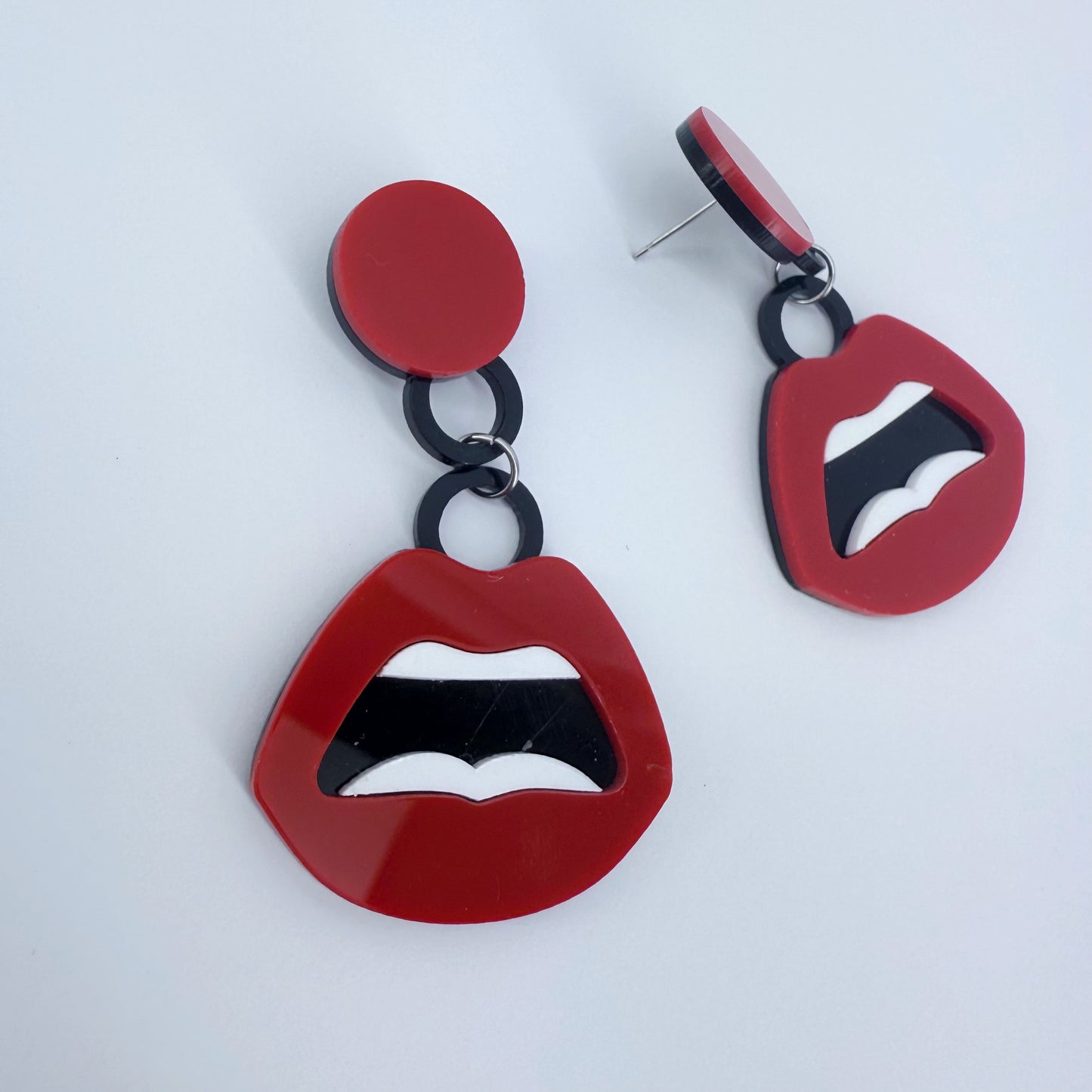 Drop Dangle Acrylic Red Lips Post Back Earrings