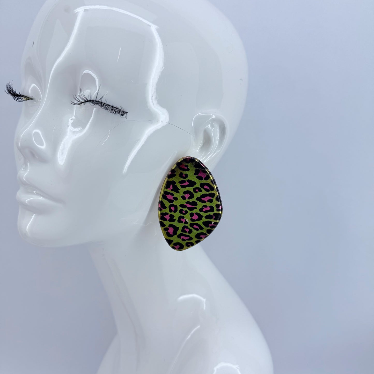 Oval Gold finish Metal with Leopard Print in 3 different option colors