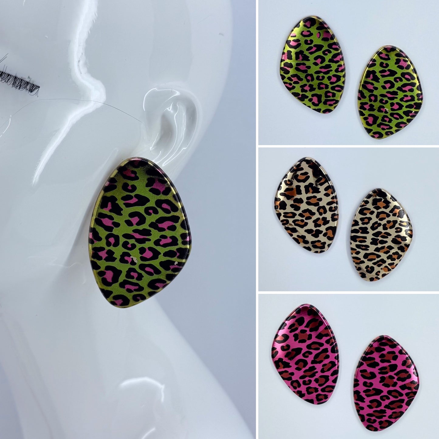 Oval Gold finish Metal with Leopard Print in 3 different option colors