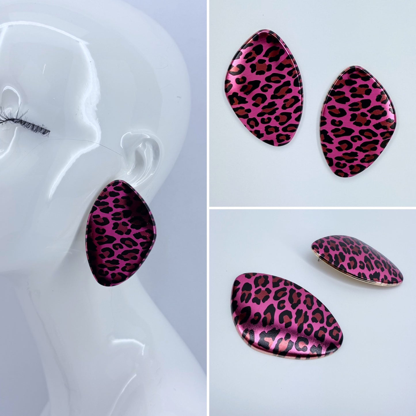 Oval Gold finish Metal with Leopard Print in 3 different option colors