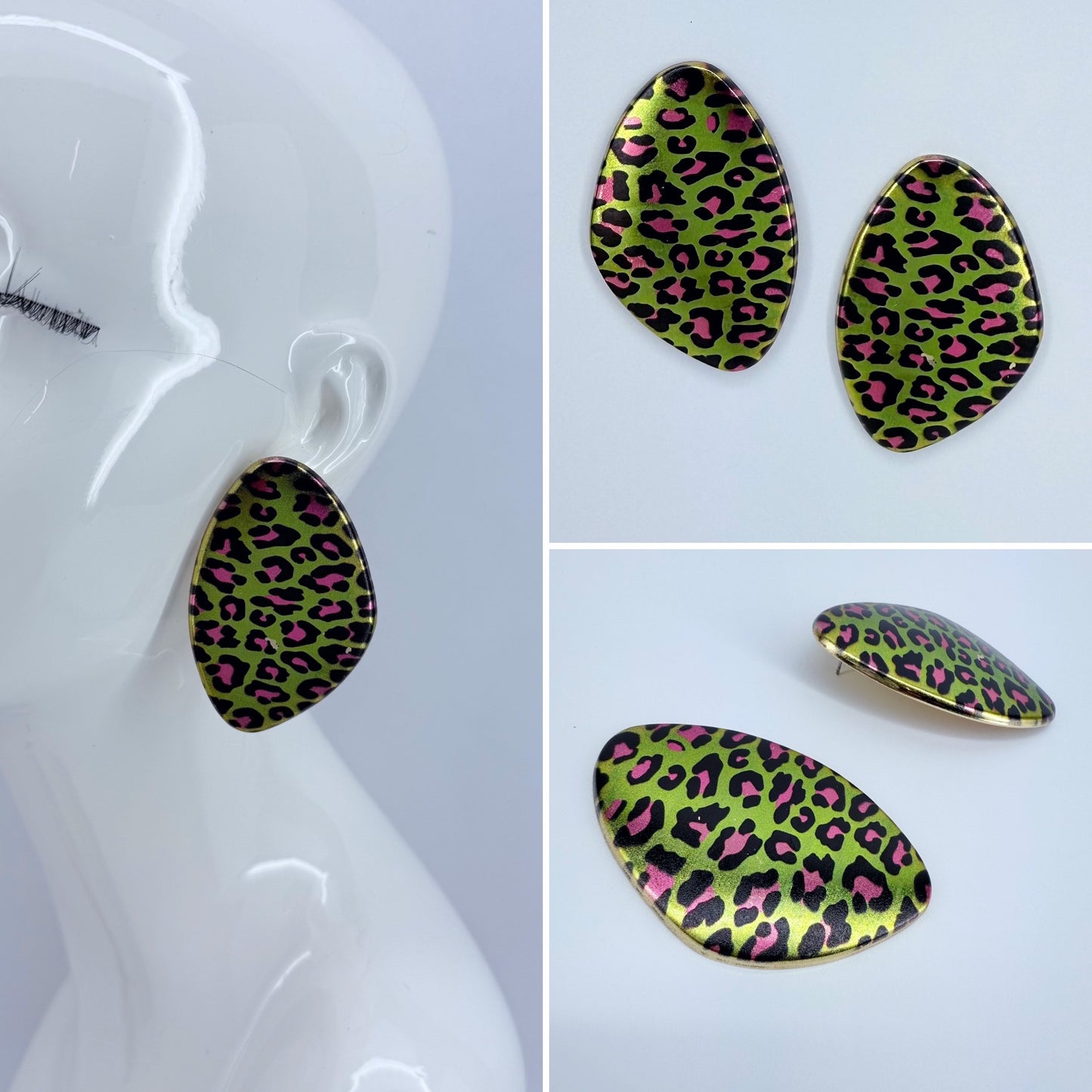 Oval Gold finish Metal with Leopard Print in 3 different option colors