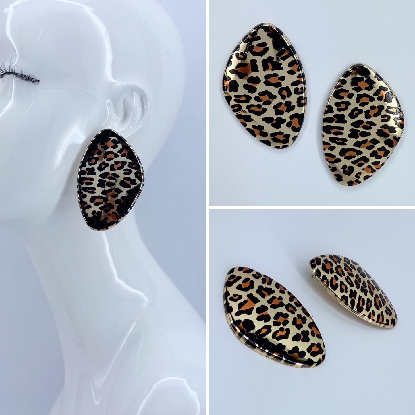 Oval Gold finish Metal with Leopard Print in 3 different option colors