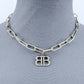 Stainless Steel Gold or Silver Finish Paper Clip Chain Necklace B Pendant