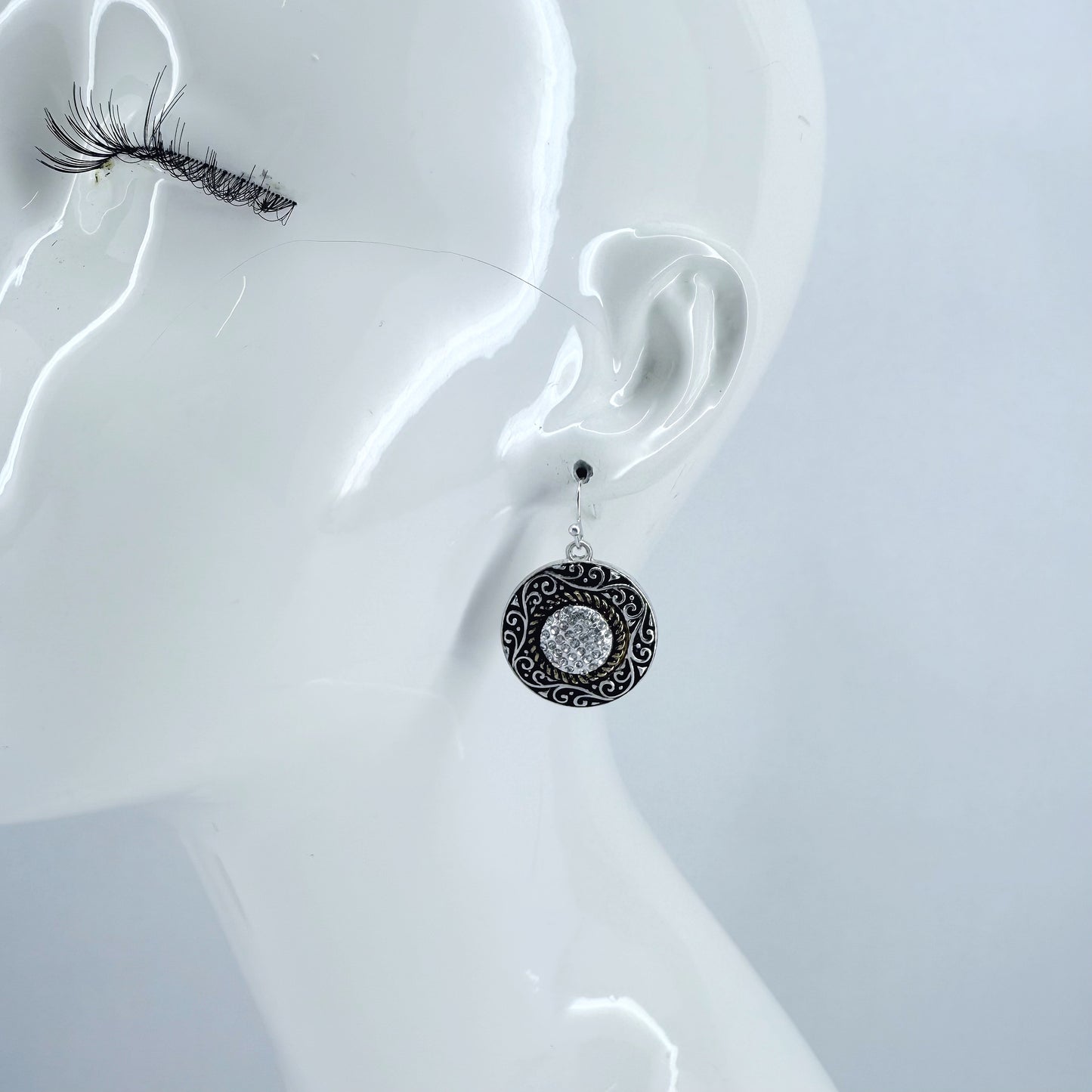 2 Tone Round Earrings with Rhinestones