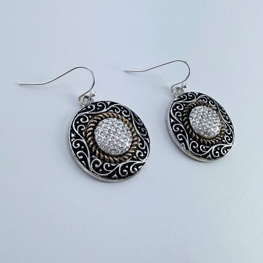 2 Tone Round Earrings with Rhinestones