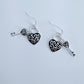 Silver Finish Filigree Earrings With Heart Lock And Key Drop Dangle