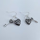 Silver Finish Filigree Earrings With Heart Lock And Key Drop Dangle