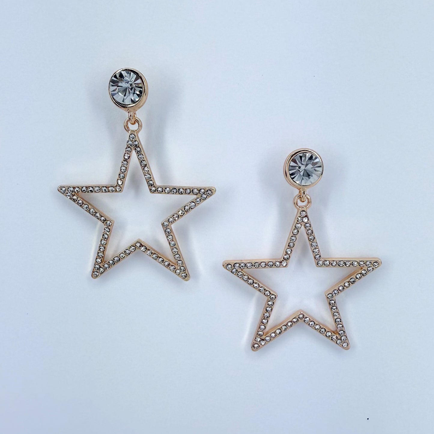 Clear Rhinestones Drop Dangle Star Shape Earrings