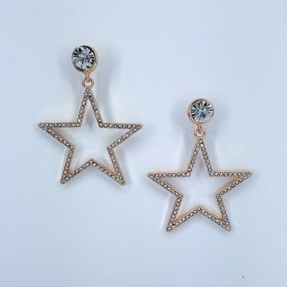 Clear Rhinestones Drop Dangle Star Shape Earrings