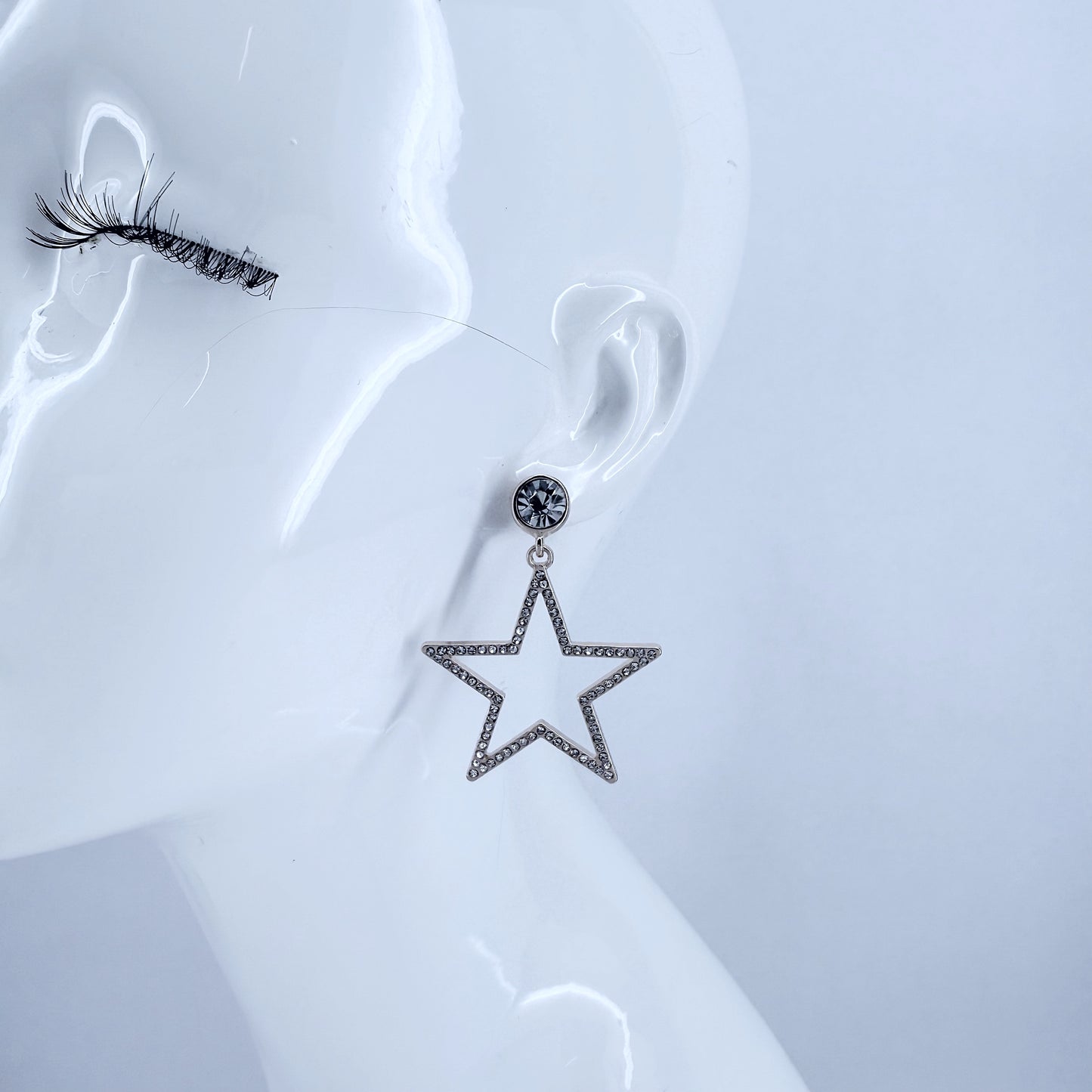 Clear Rhinestones Drop Dangle Star Shape Earrings