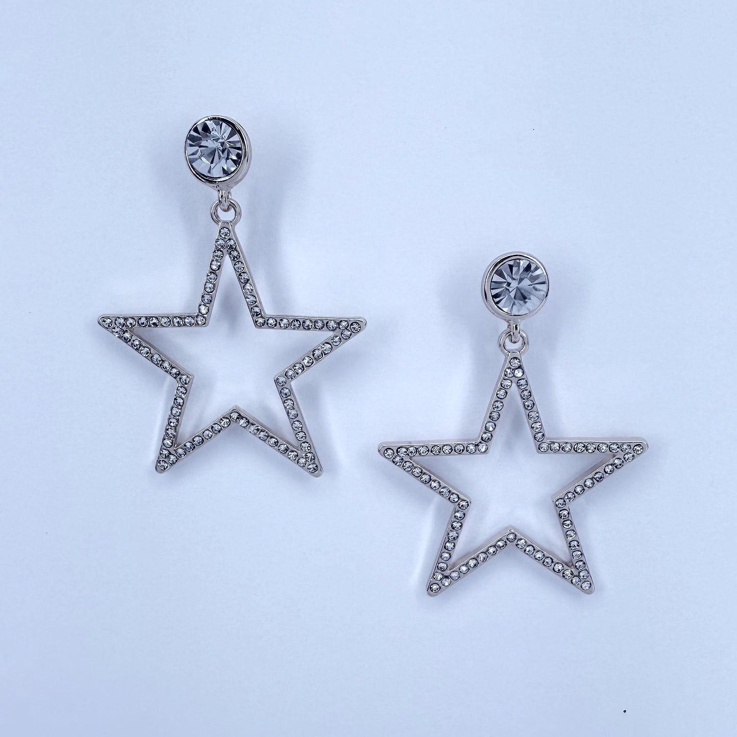 Clear Rhinestones Drop Dangle Star Shape Earrings