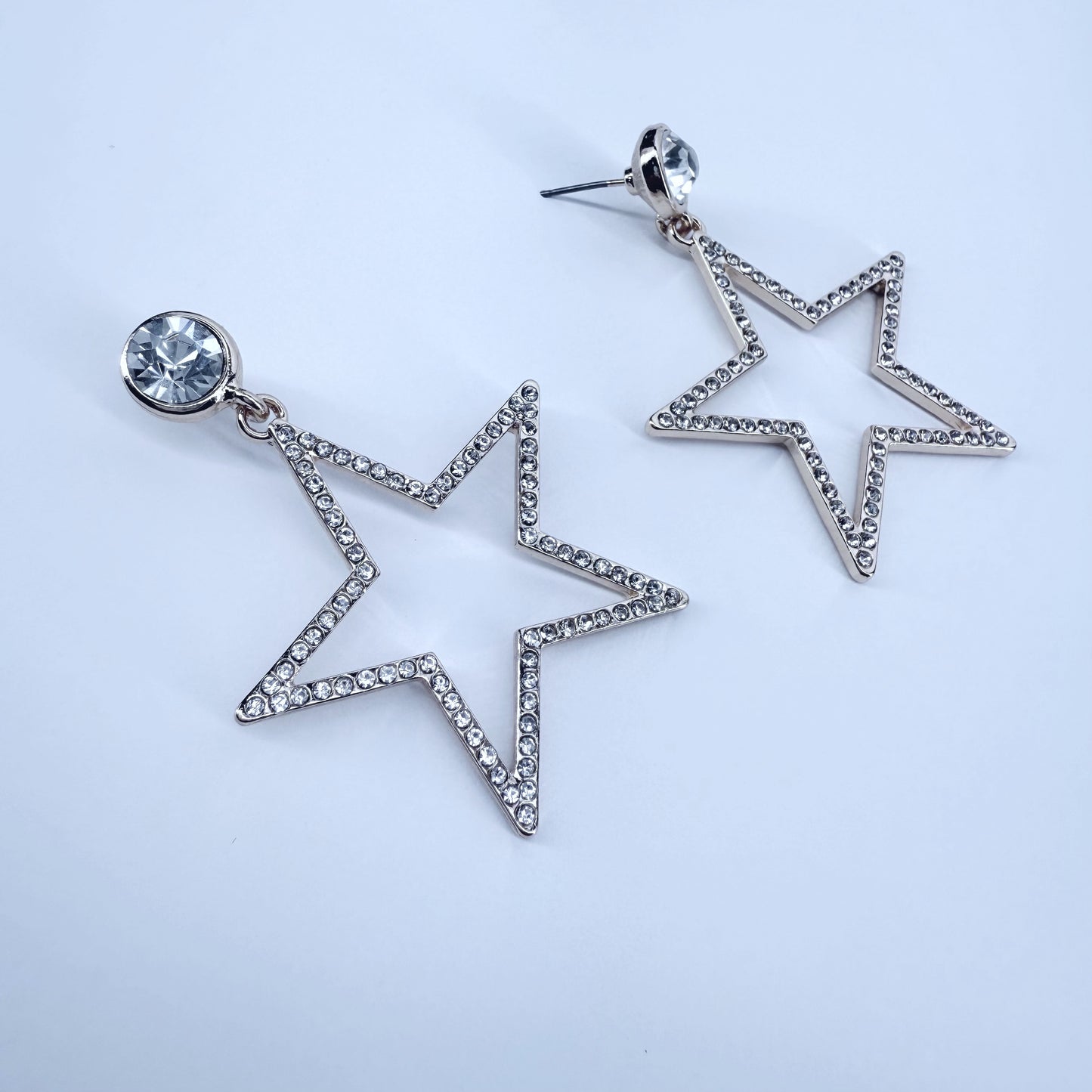 Clear Rhinestones Drop Dangle Star Shape Earrings