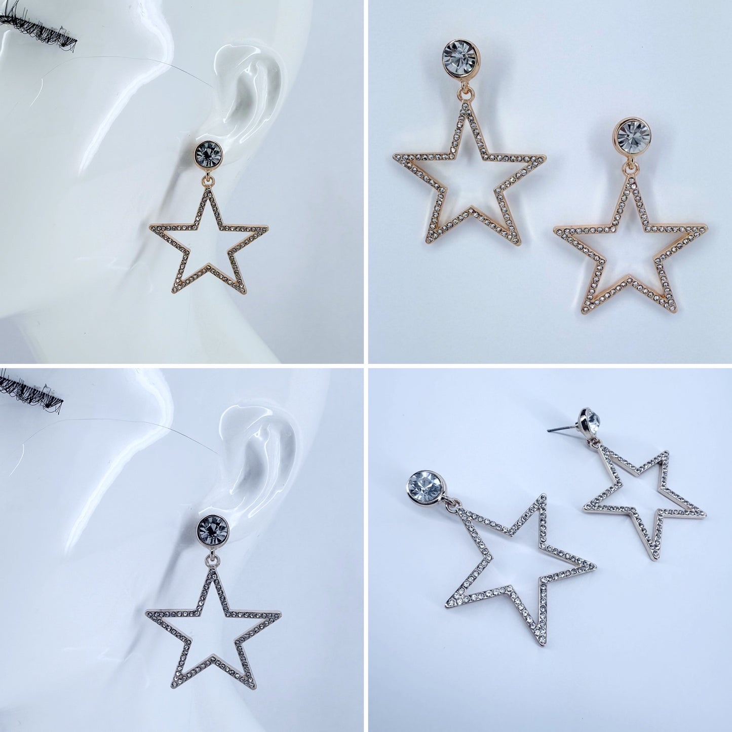 Clear Rhinestones Drop Dangle Star Shape Earrings