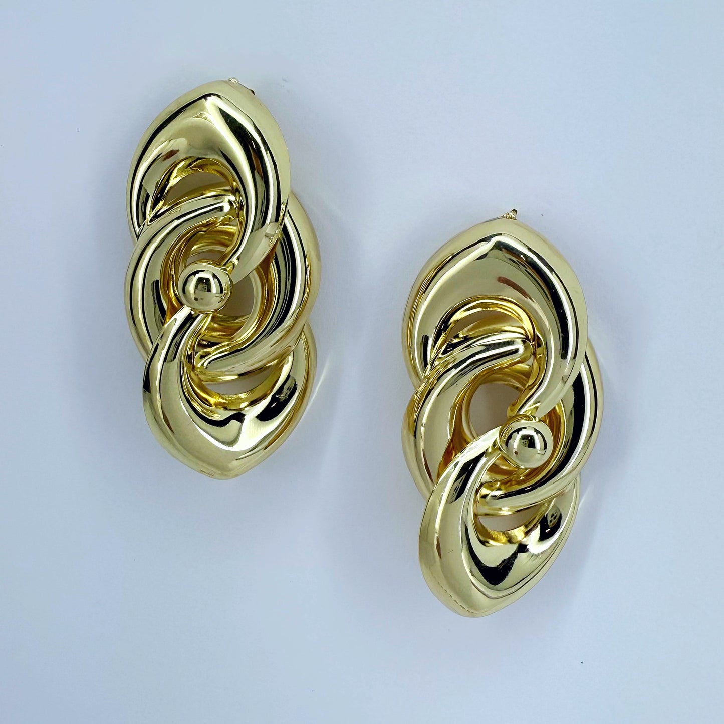 Gold Finish Metal Post Back Triple Link Earrings