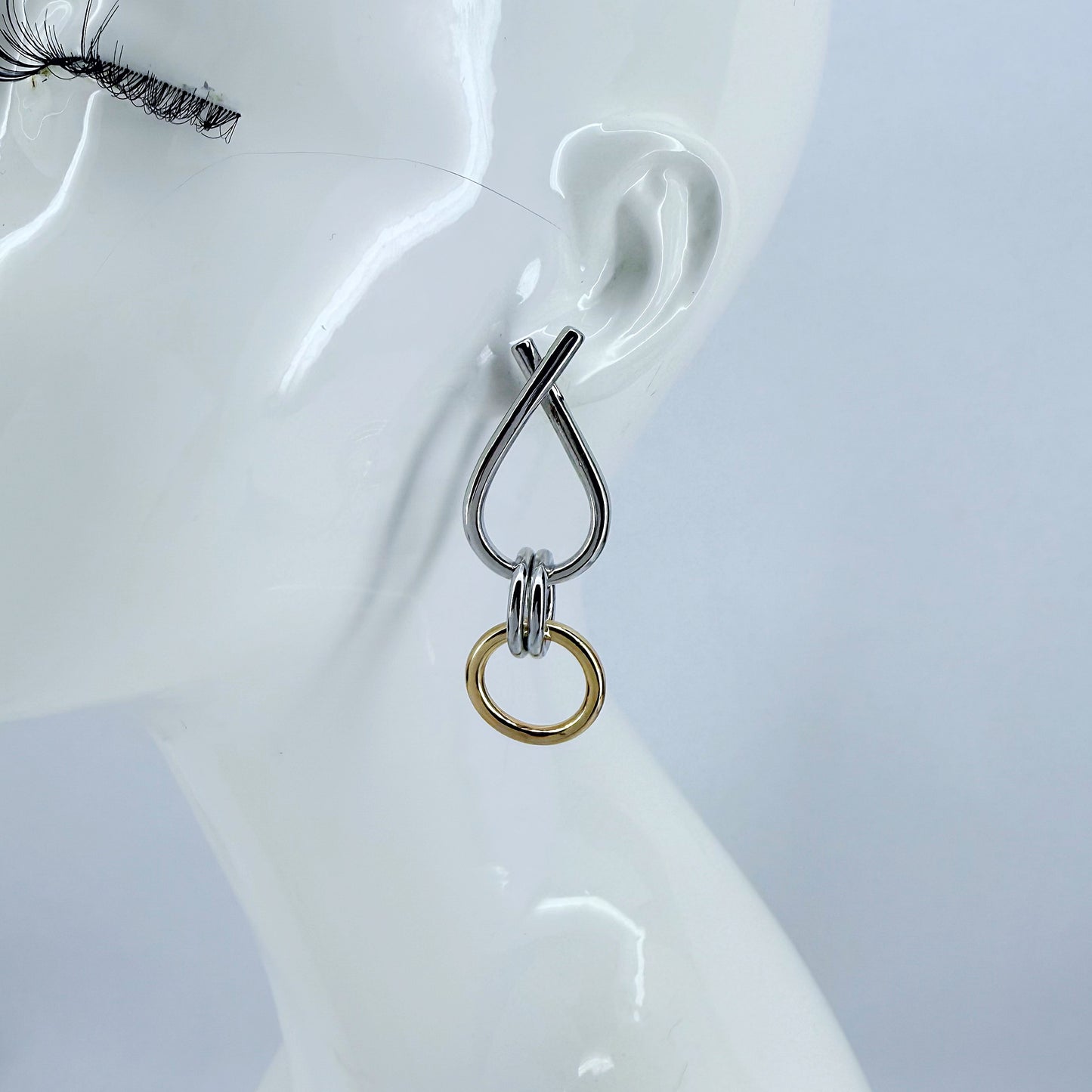 2 Tones Post Back Rings Shape Earrings