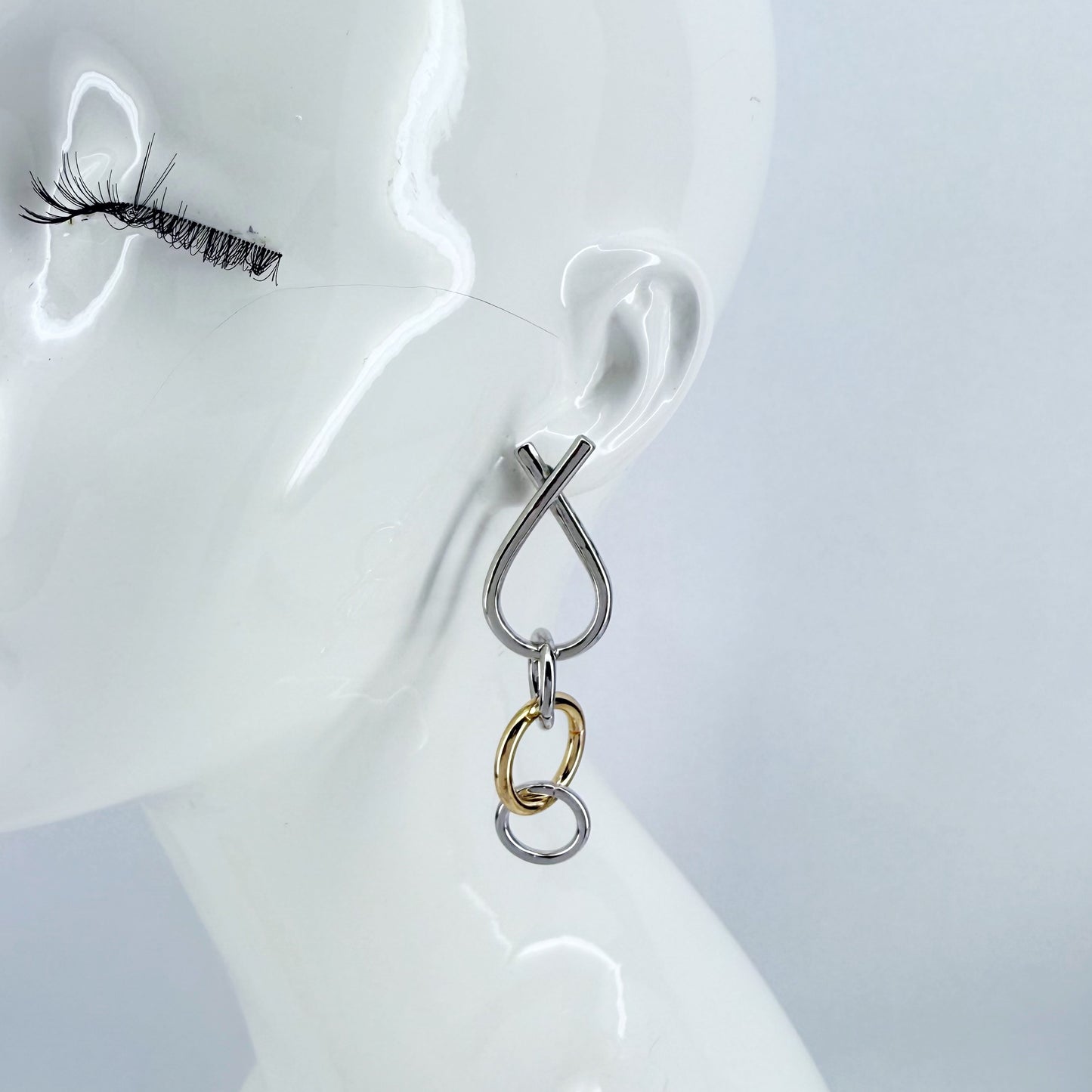 2 Tones Post Back Rings Shape Earrings