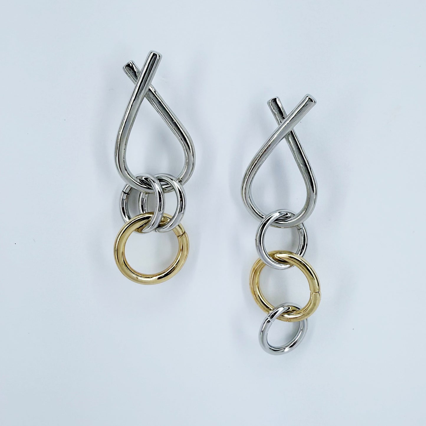 2 Tones Post Back Rings Shape Earrings