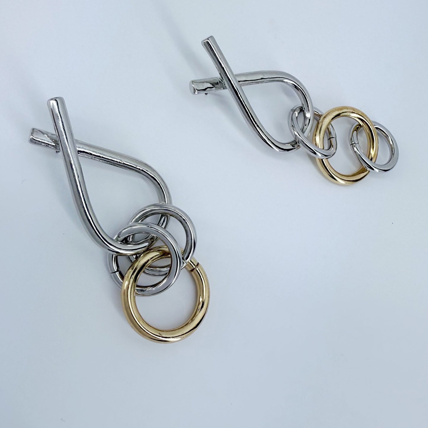 2 Tones Post Back Rings Shape Earrings