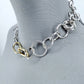 2 tones Rings and Oval Shape Metal Necklace