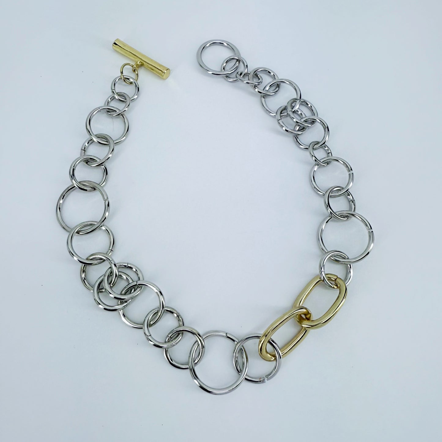 2 tones Rings and Oval Shape Metal Necklace