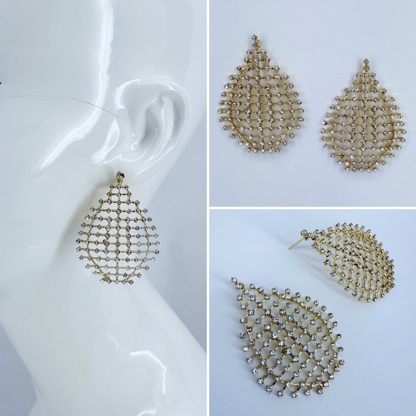 Teardrop Shape Rhinestones Post Back Earrings