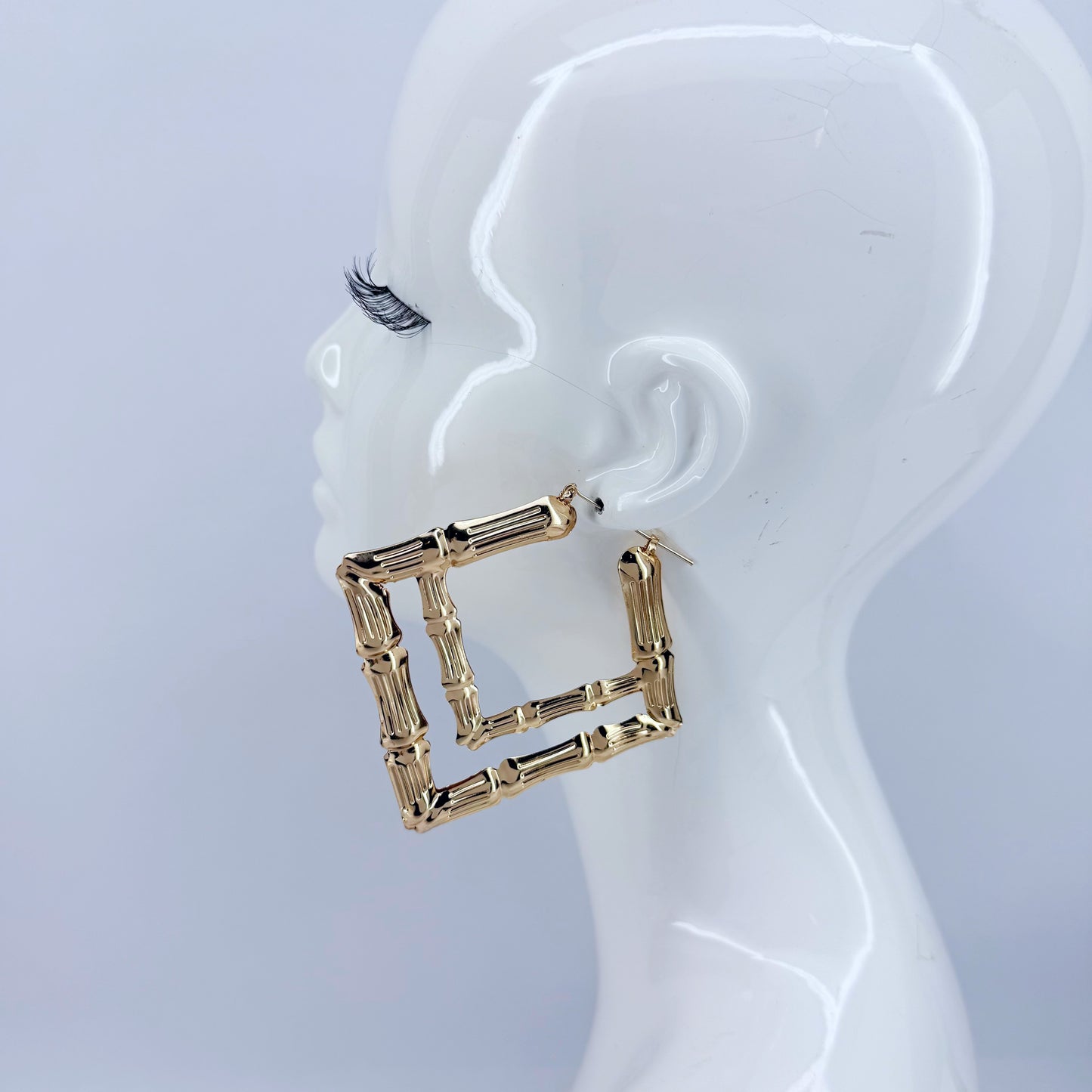Double Square Shape Hoop Bamboo design Earrings