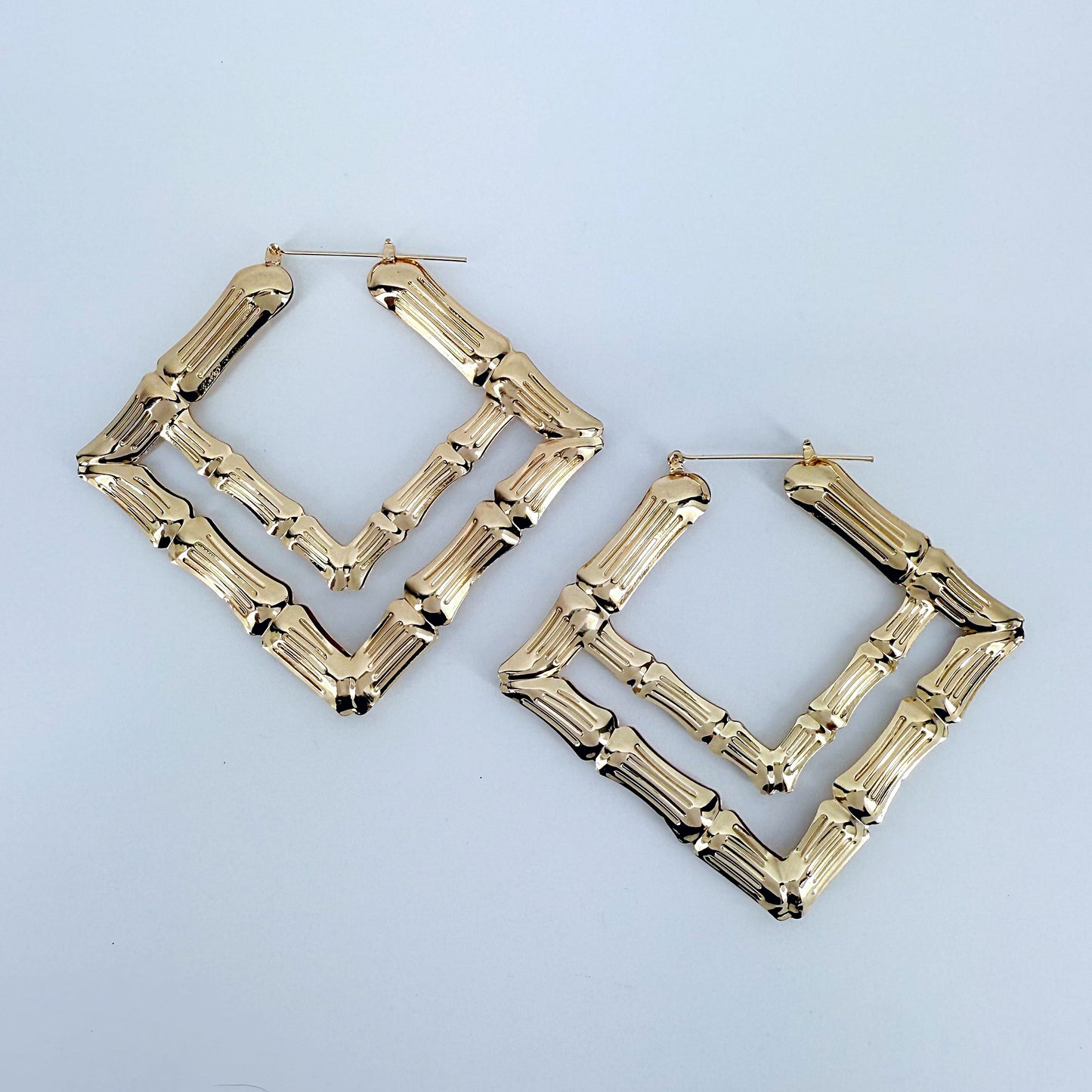 Double Square Shape Hoop Bamboo design Earrings