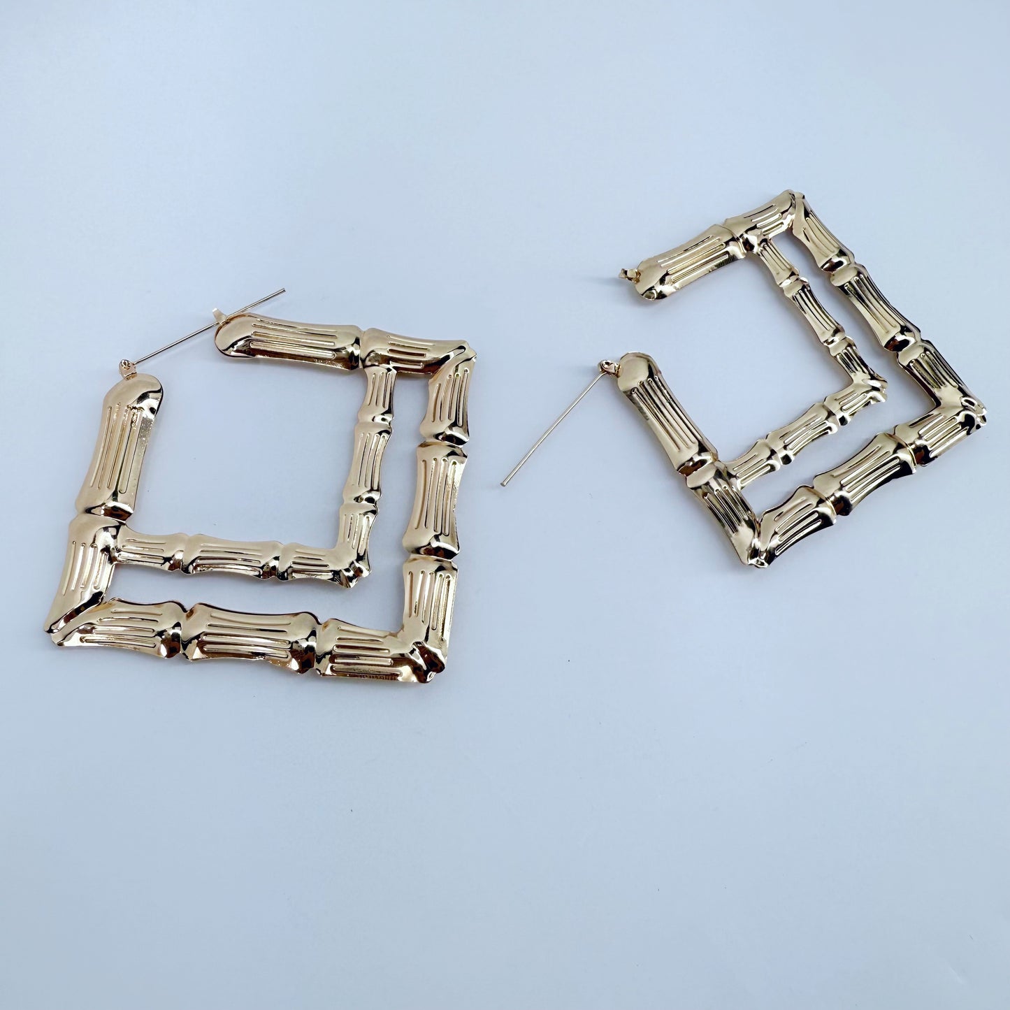 Double Square Shape Hoop Bamboo design Earrings