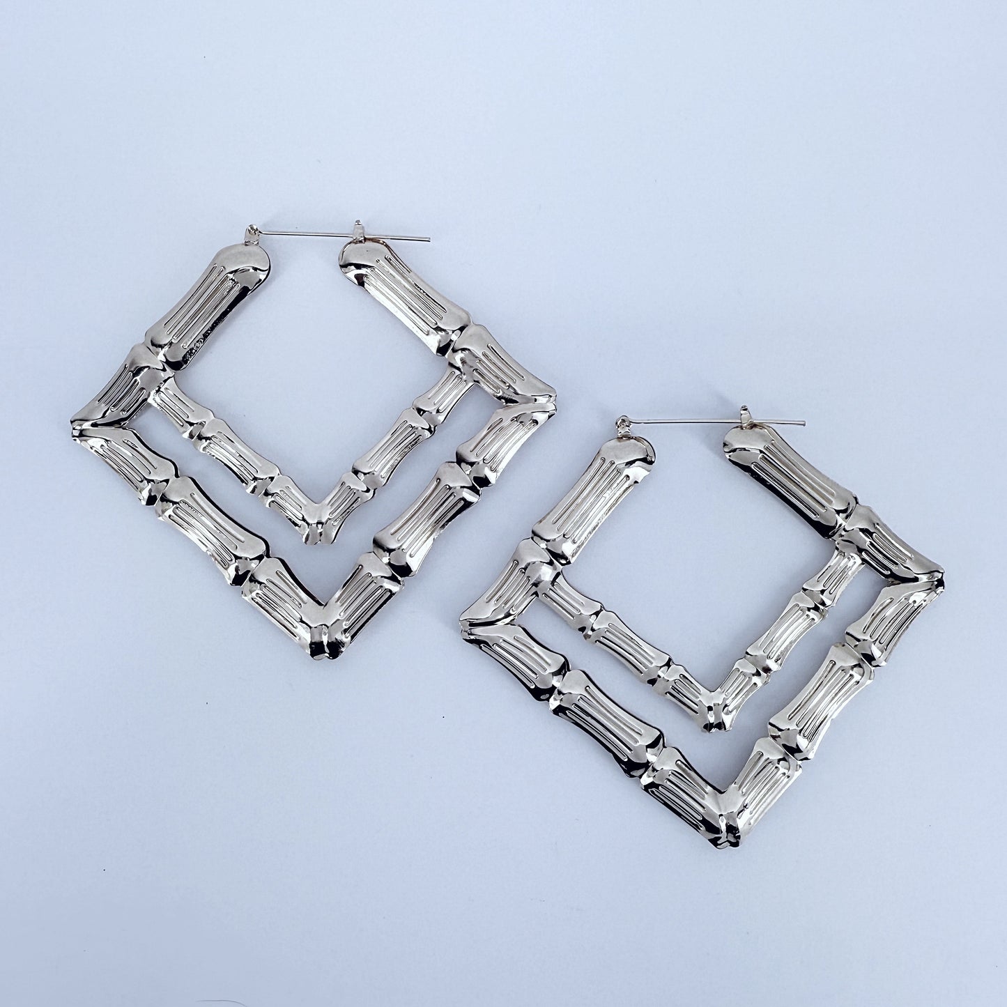 Double Square Shape Hoop Bamboo design Earrings