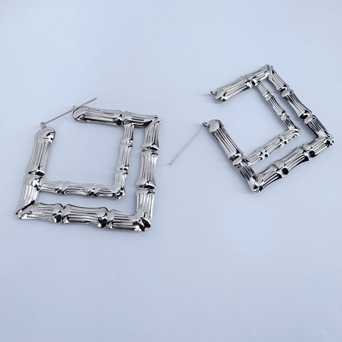 Double Square Shape Hoop Bamboo design Earrings