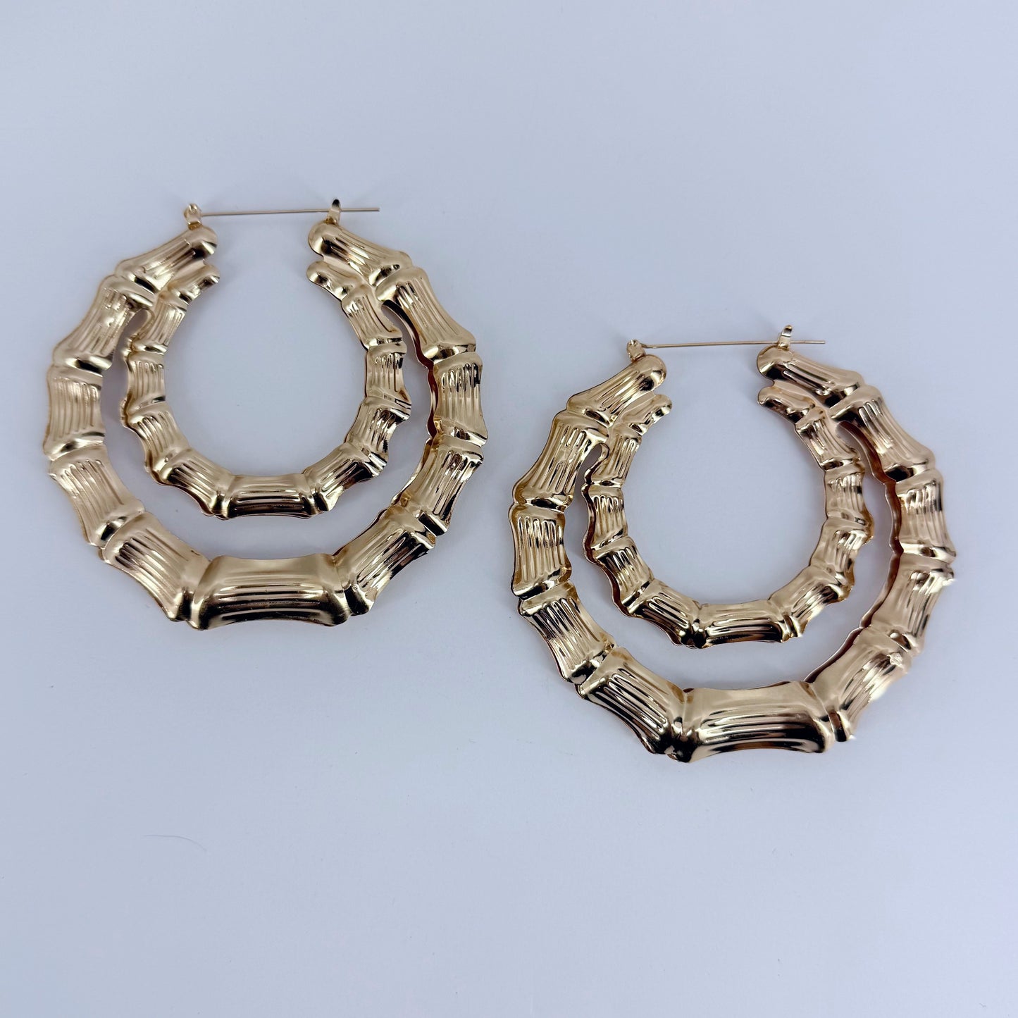 80mm Double Bamboo Design Hoop Earrings