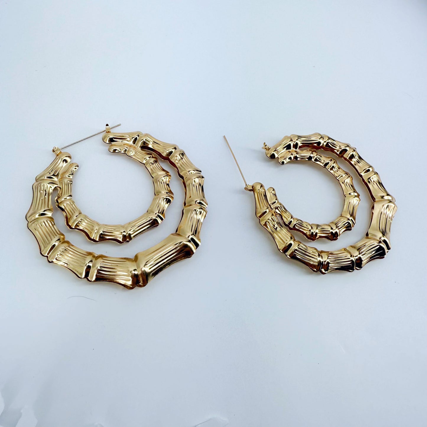 80mm Double Bamboo Design Hoop Earrings