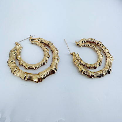 80mm Double Bamboo Design Hoop Earrings