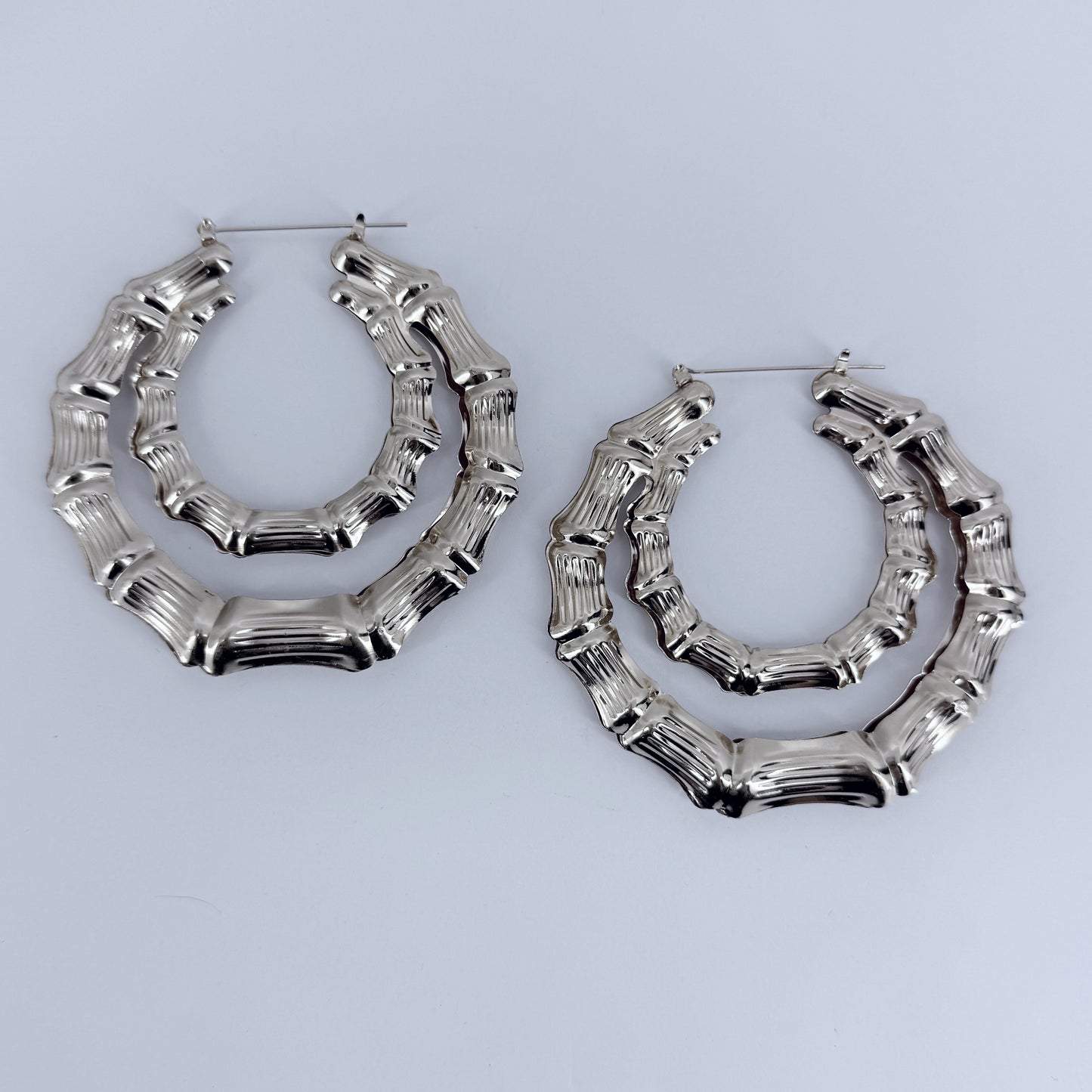 80mm Double Bamboo Design Hoop Earrings