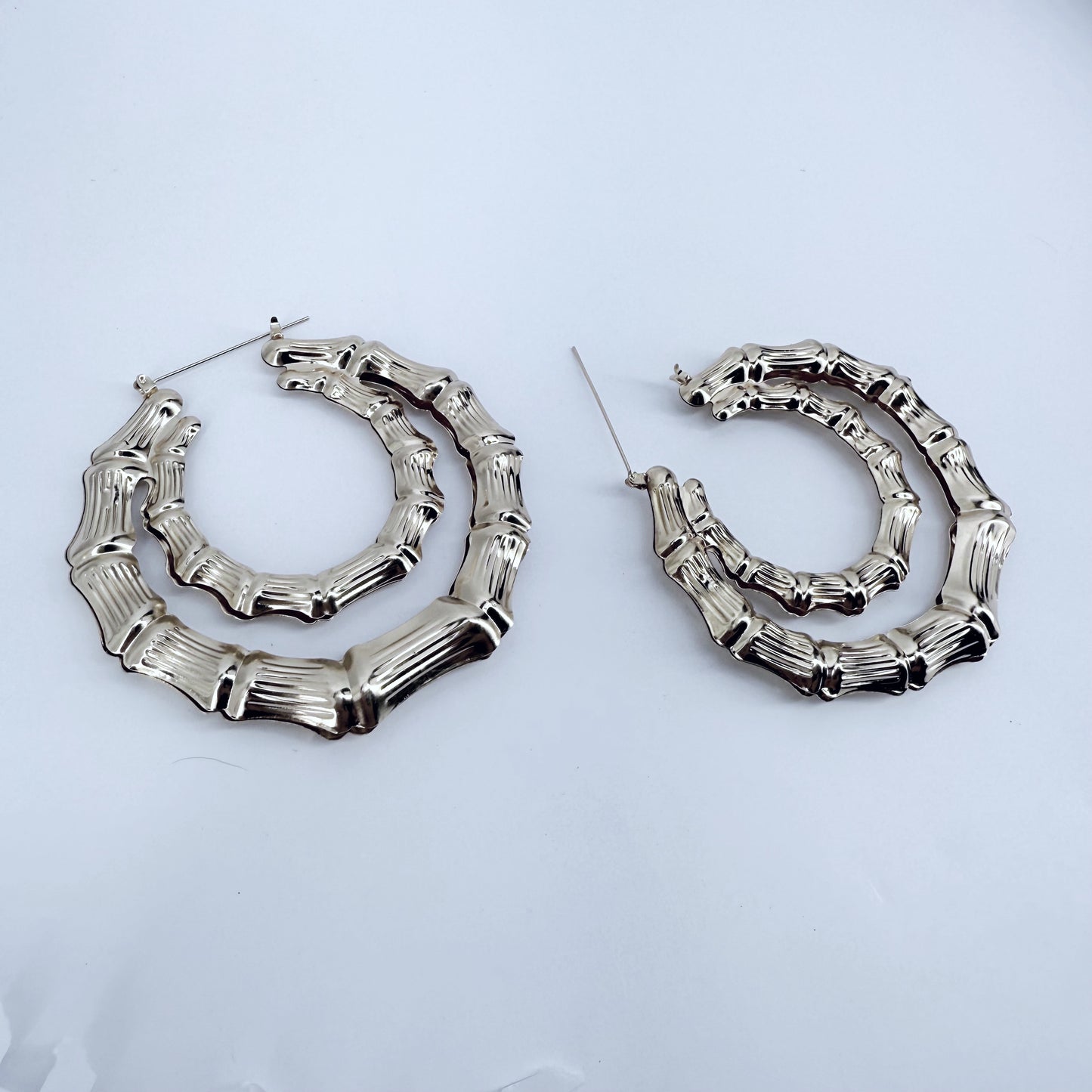 80mm Double Bamboo Design Hoop Earrings