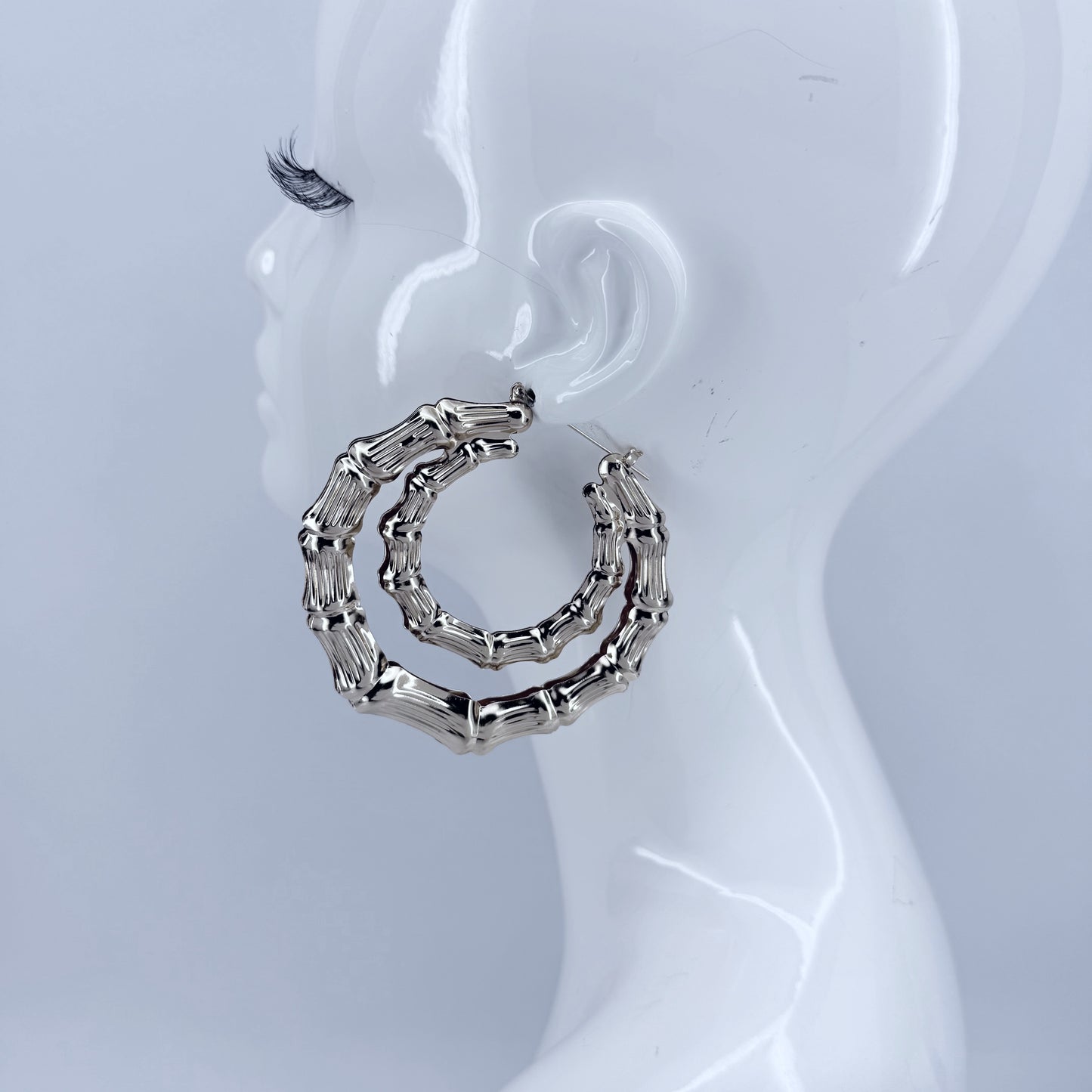 80mm Double Bamboo Design Hoop Earrings