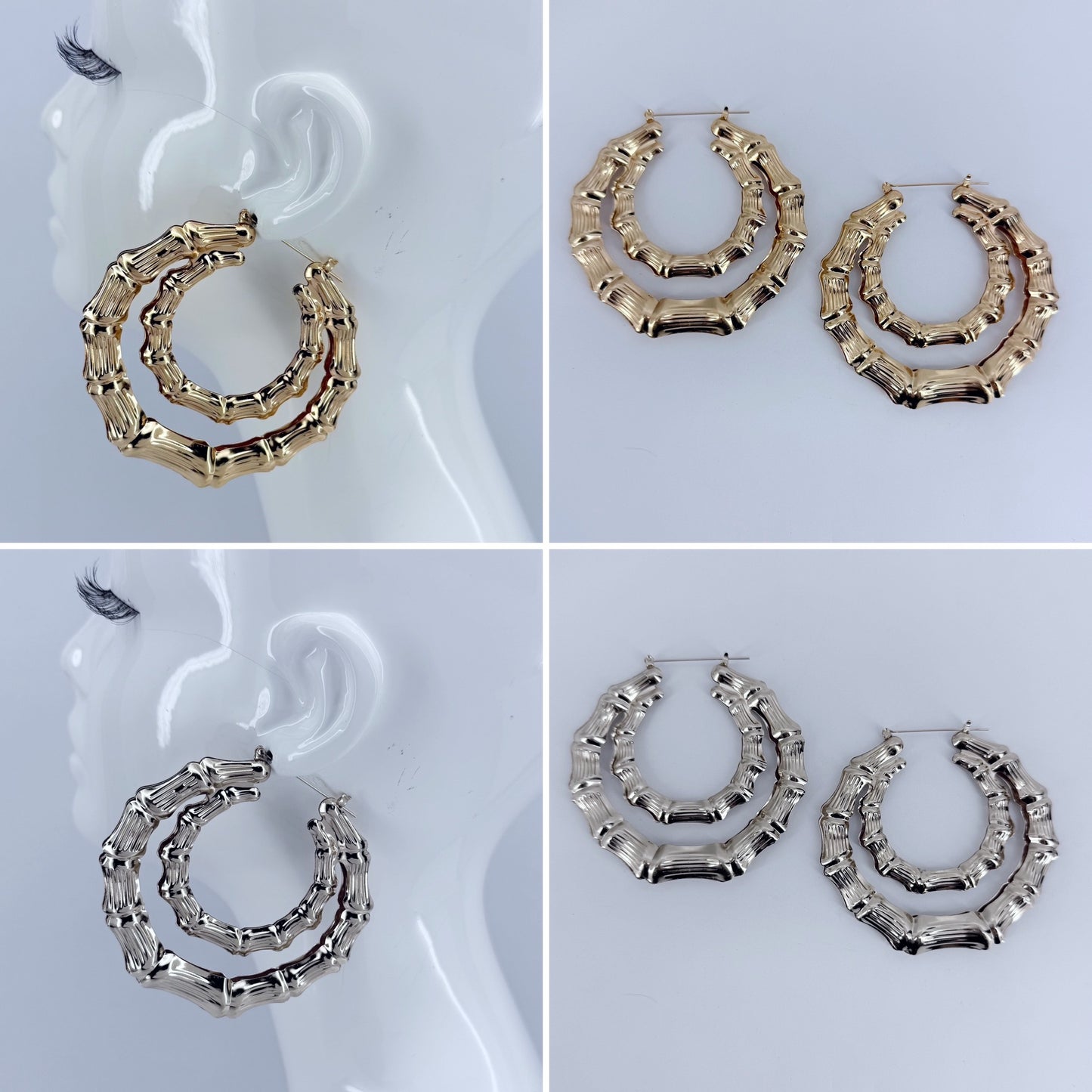 80mm Double Bamboo Design Hoop Earrings