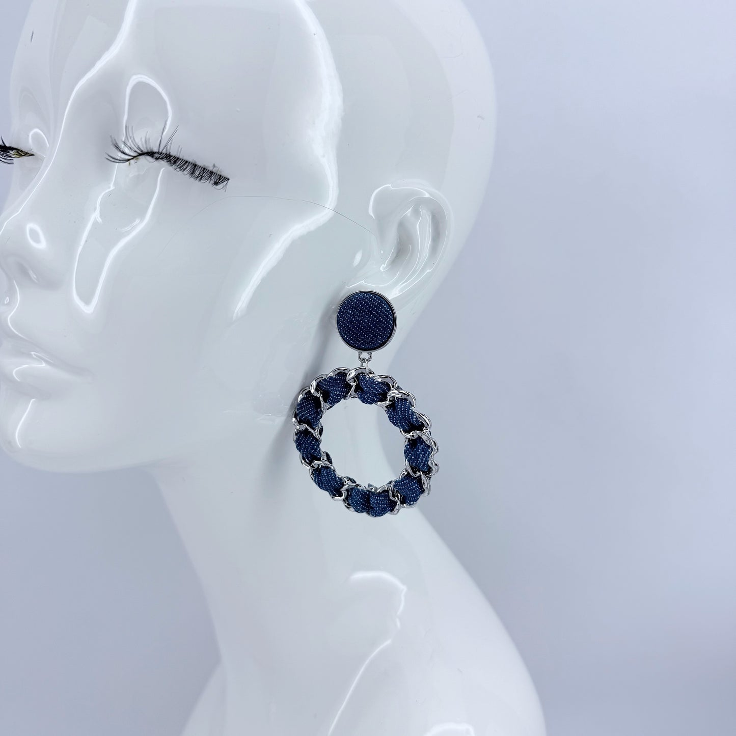 Denim Drop Dangle Round Earrings