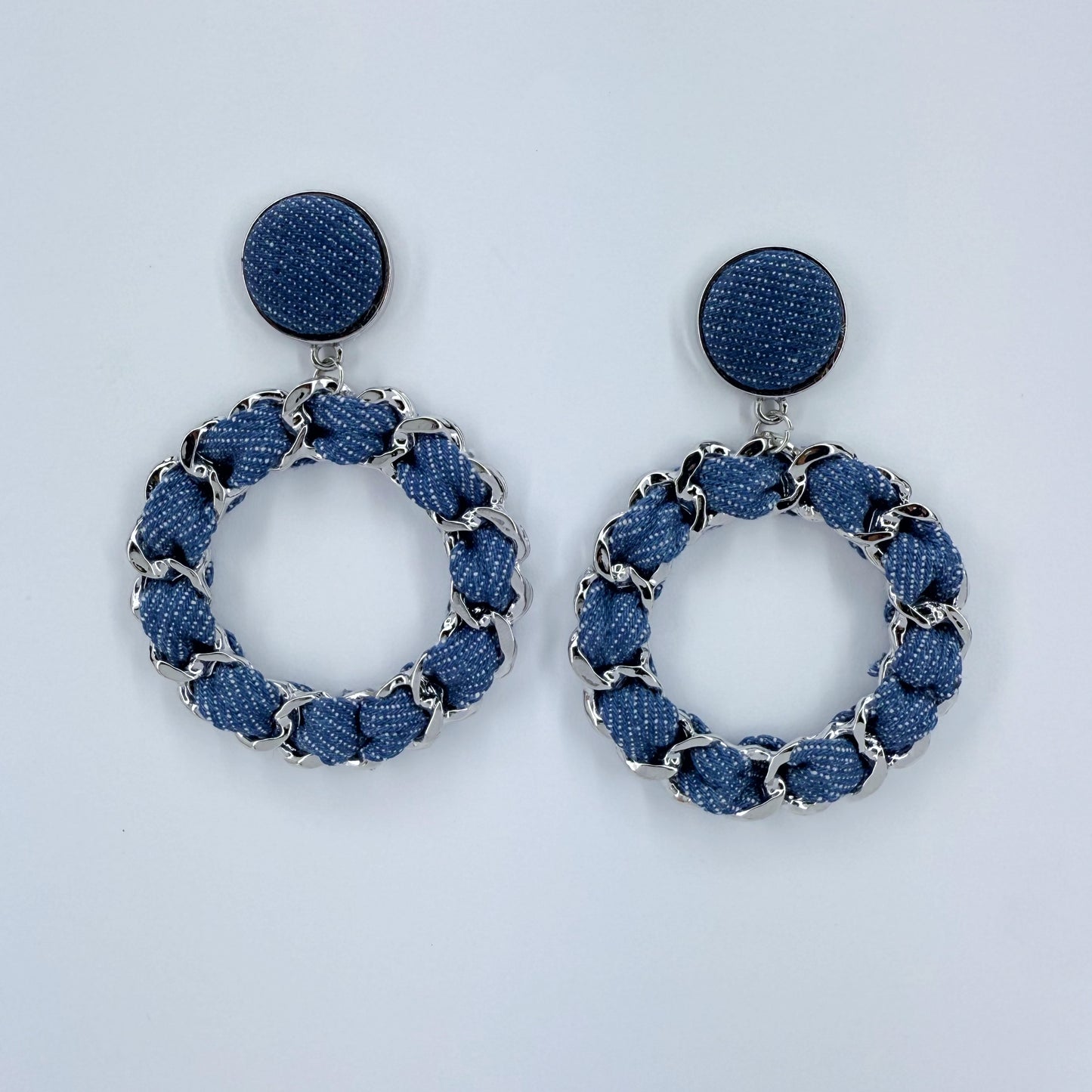 Denim Drop Dangle Round Earrings
