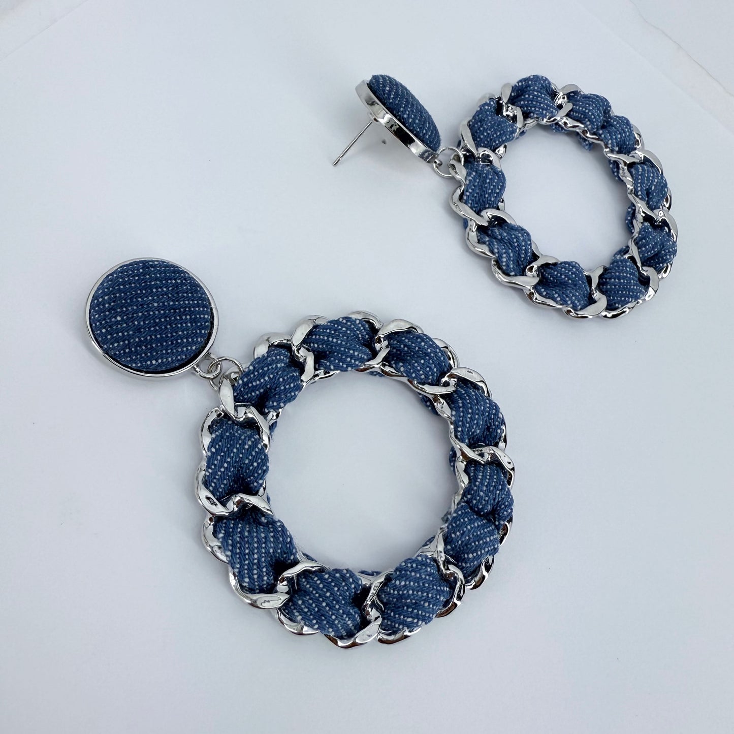 Denim Drop Dangle Round Earrings