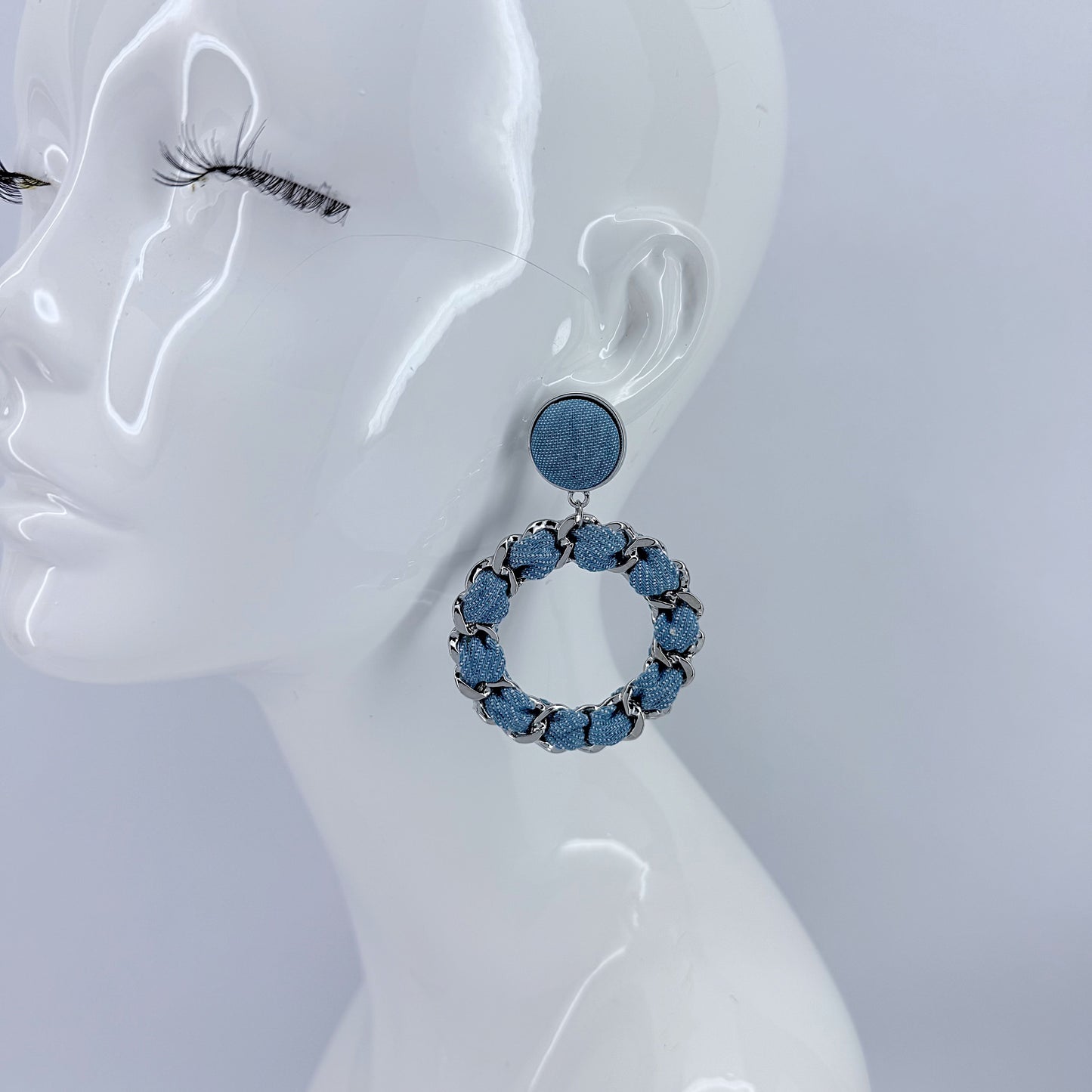 Denim Drop Dangle Round Earrings