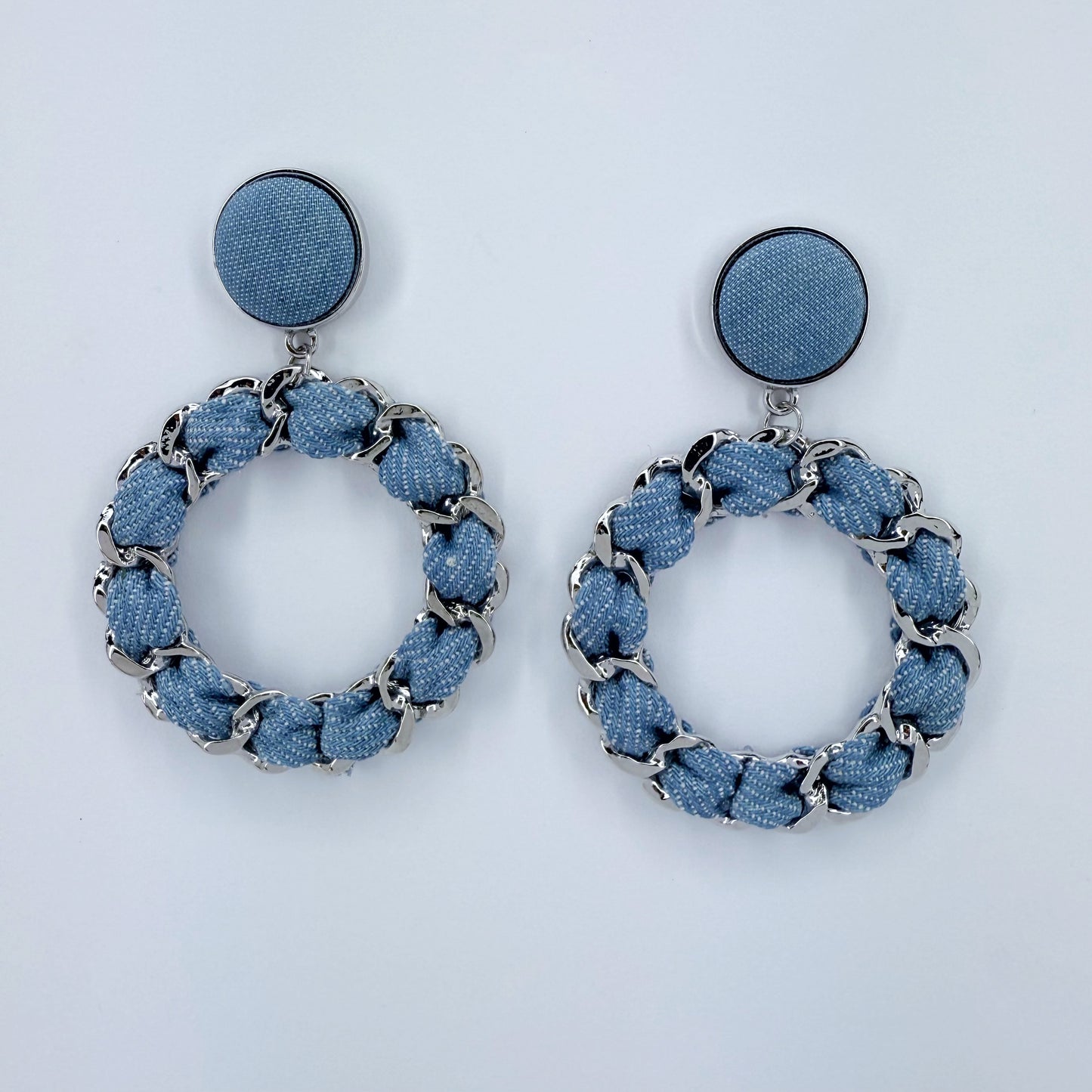 Denim Drop Dangle Round Earrings